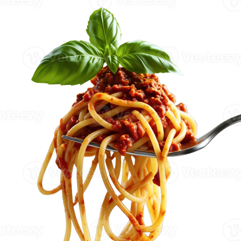 Spaghetti with meat sauce and basil leaf png