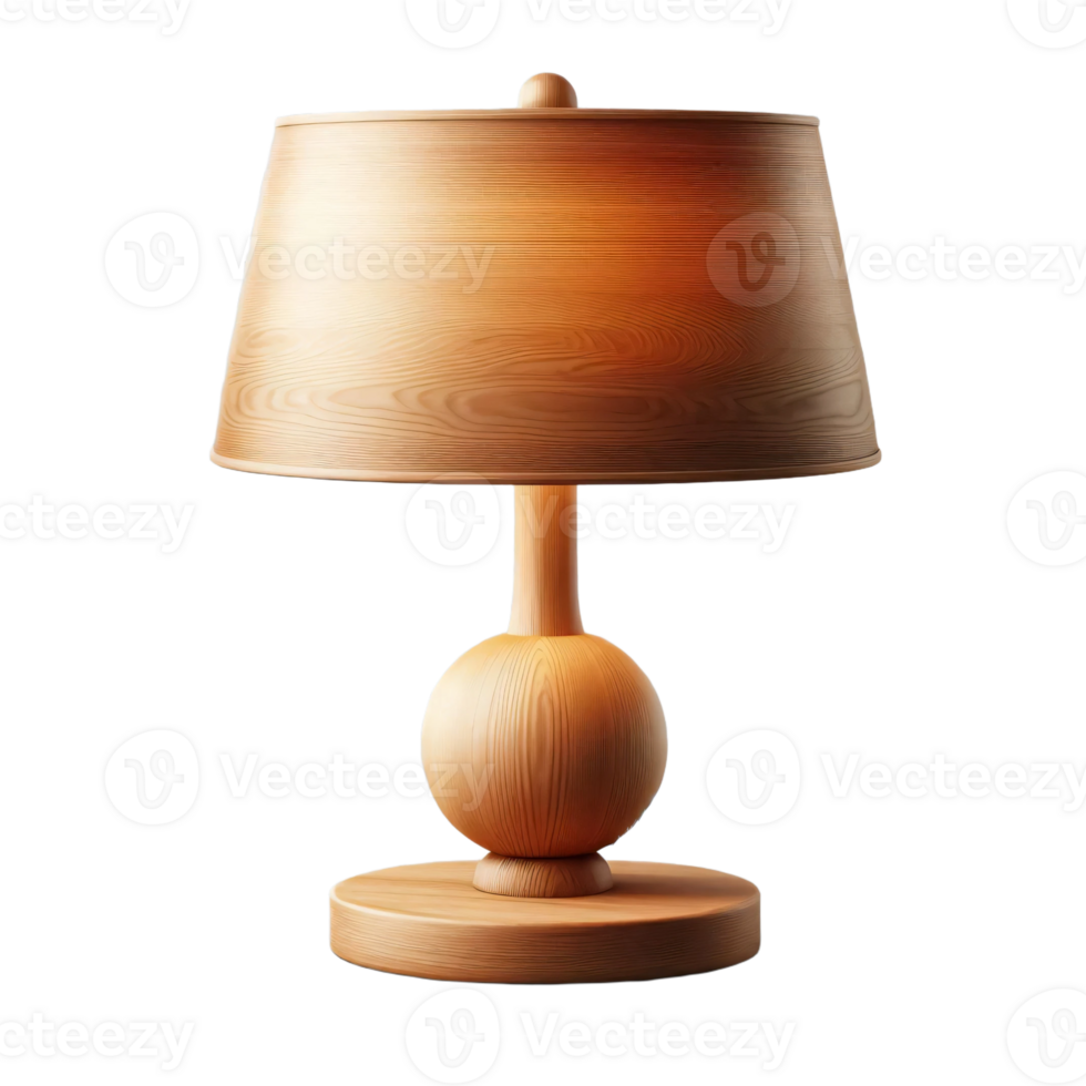 A wooden table lamp with a lamp shade png
