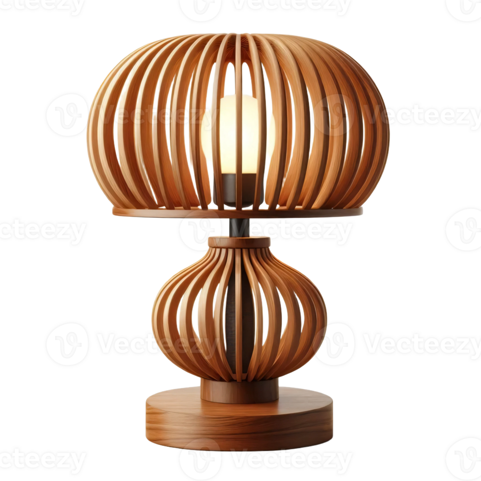 A wooden lamp with a light bulb on it png