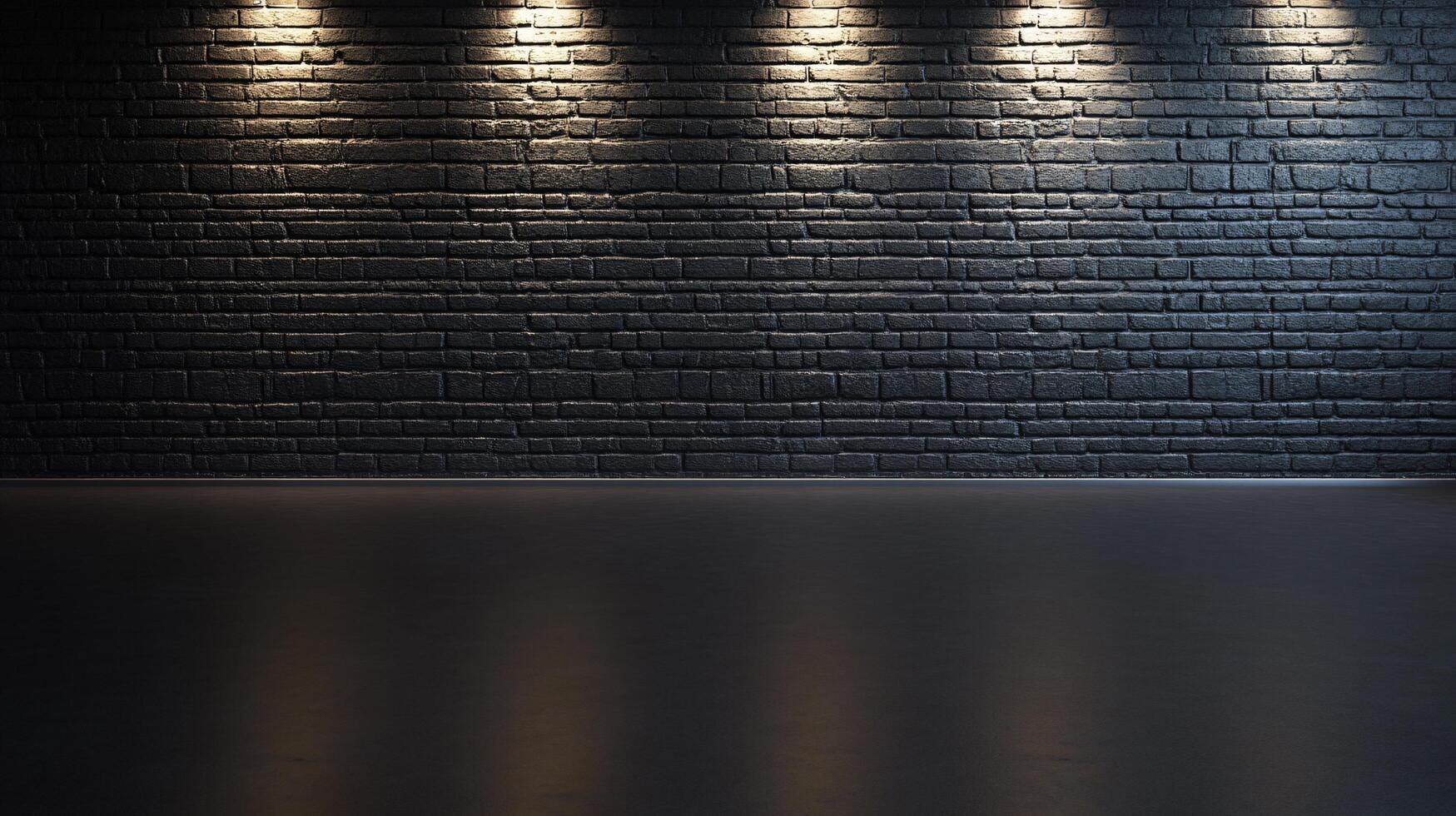 A black brick wall with four lights shining on it photo