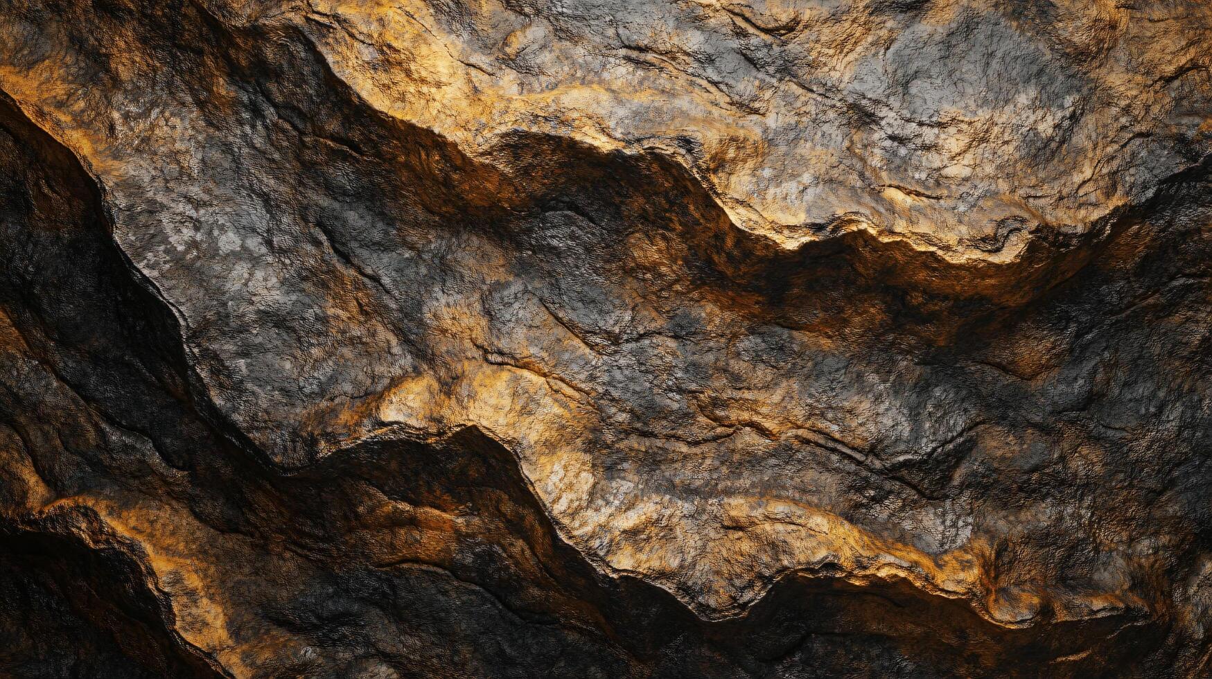 A rocky surface with a lot of texture and a few brown and black spots photo