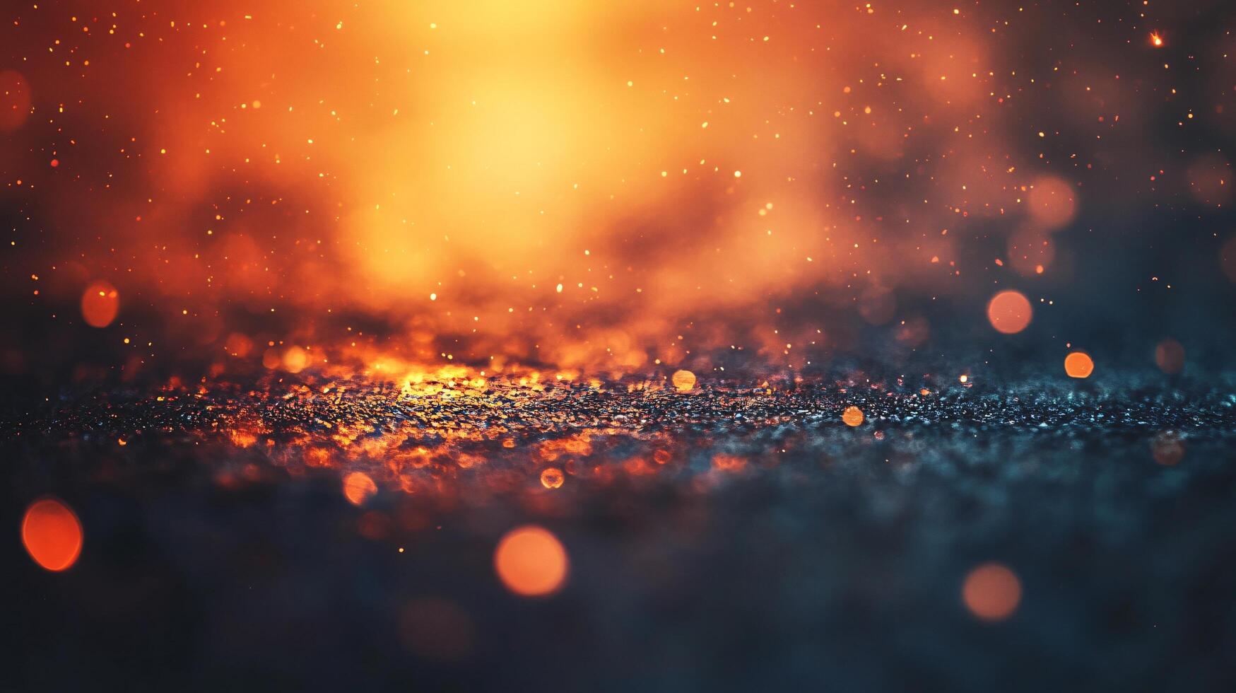 A blurry image of a city street with a lot of light reflecting off the ground photo