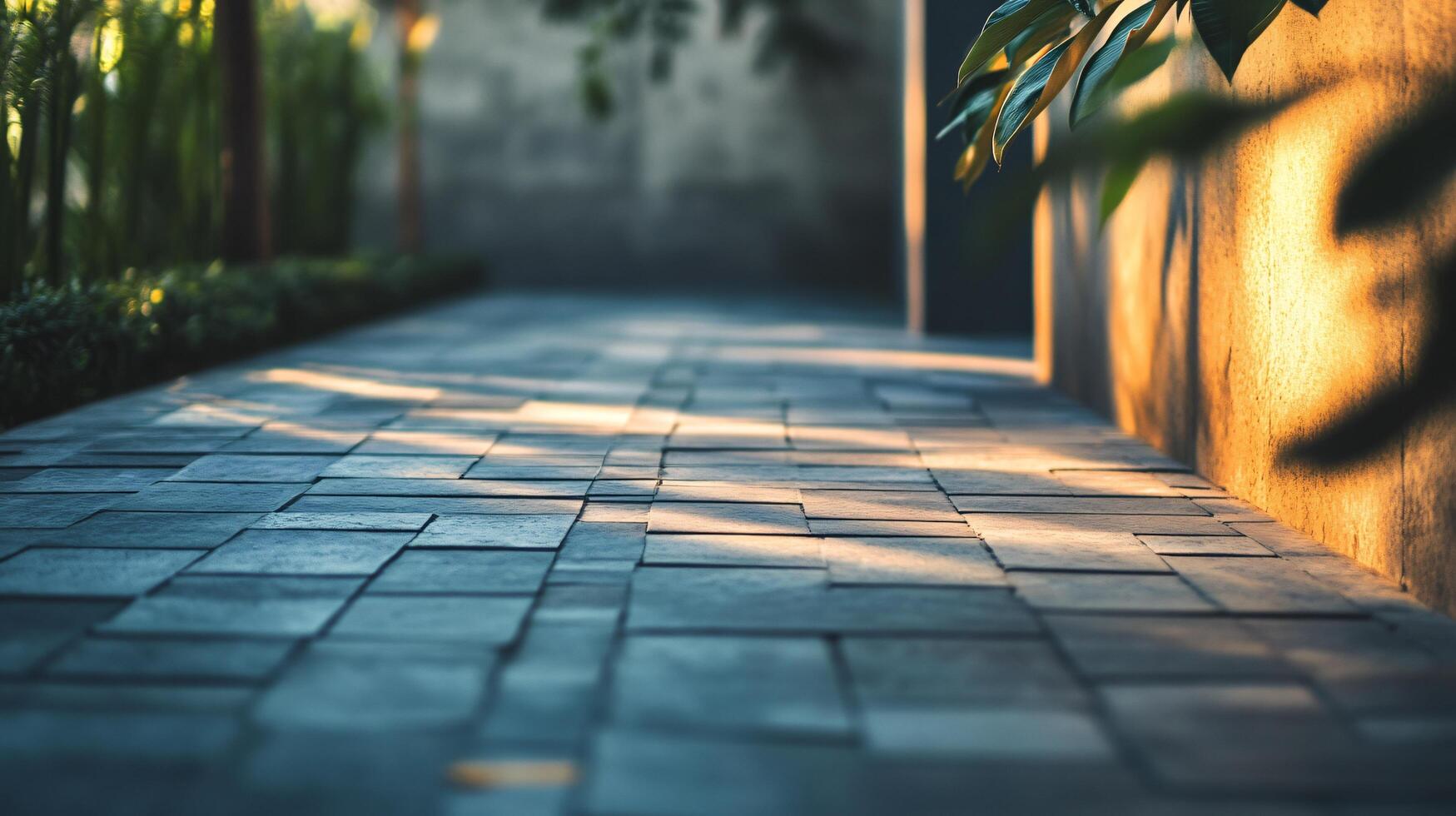 A brick walkway with a shadow cast on it photo