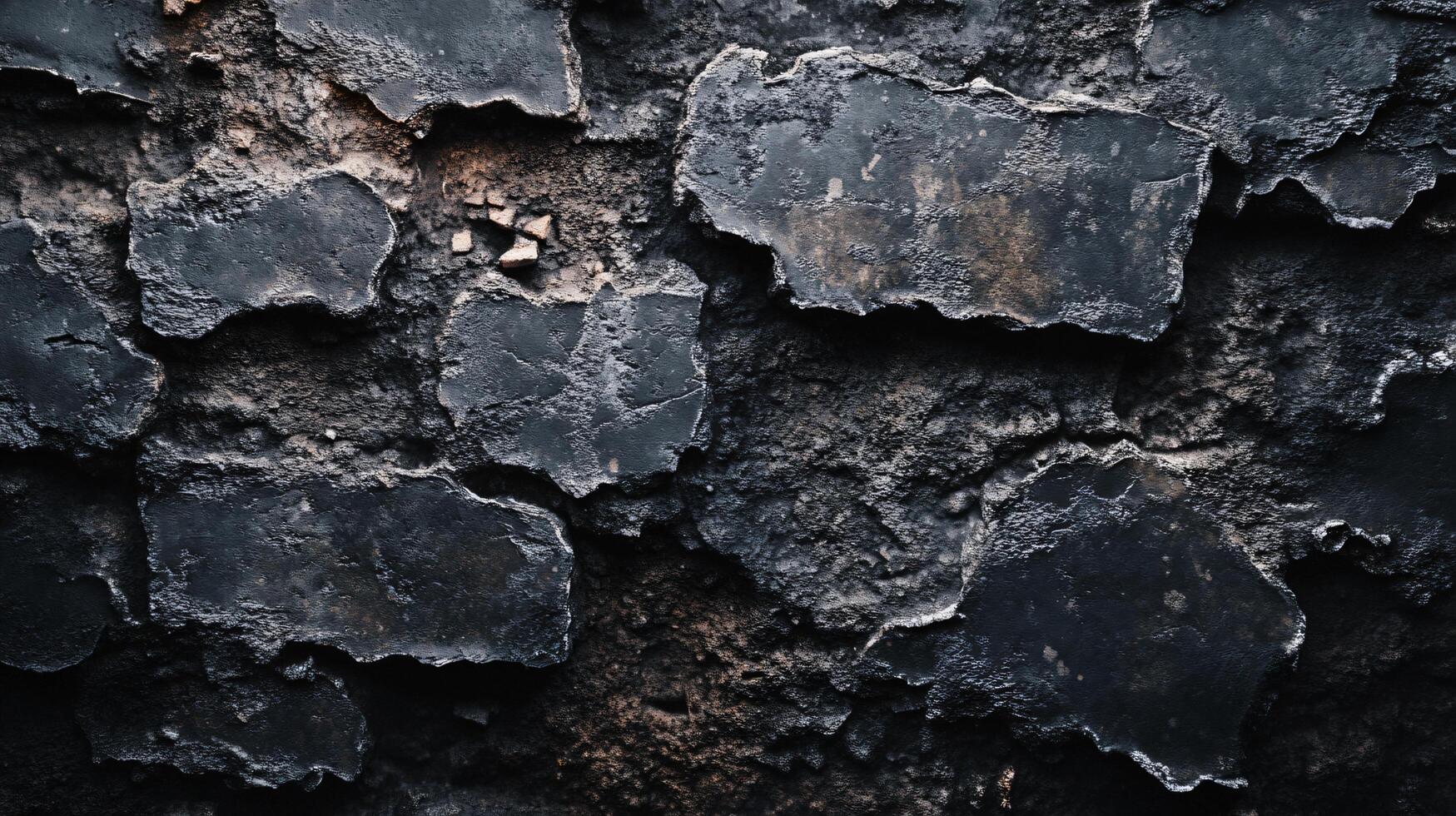 A black and gray stone wall with a rough texture photo
