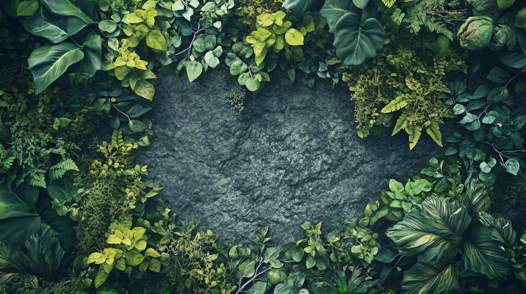 A lush green bush with a rock in the middle photo
