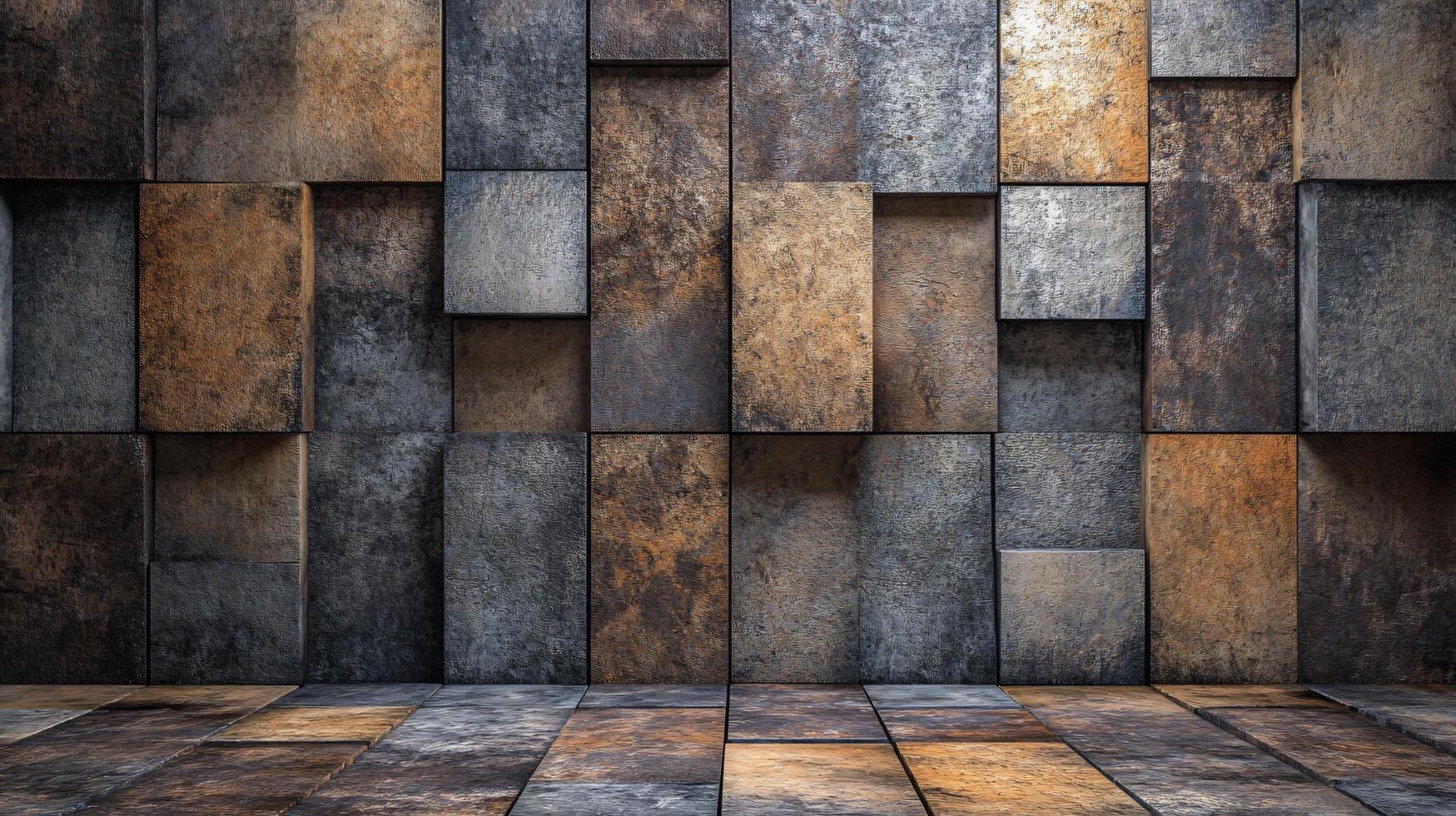 A wall made of blocks with a brown and gray color scheme photo