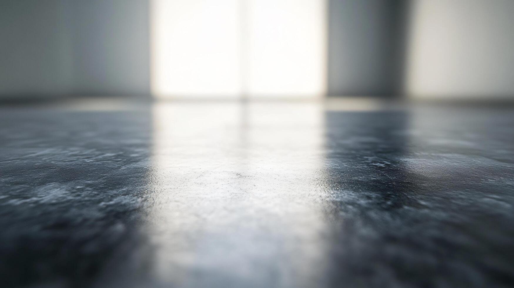 A dark room with a window and a reflection of the light on the floor photo