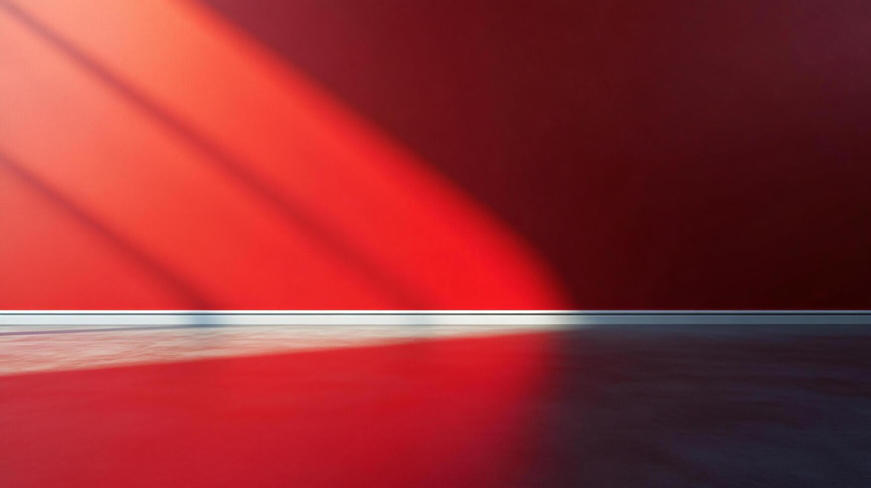 A red wall with a white trim and a shadow on it photo