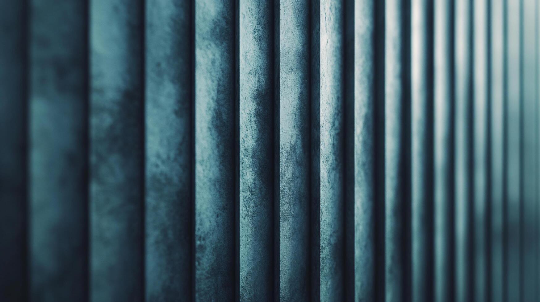 The image is of a row of metal pipes, with a blue hue dominating the scene photo
