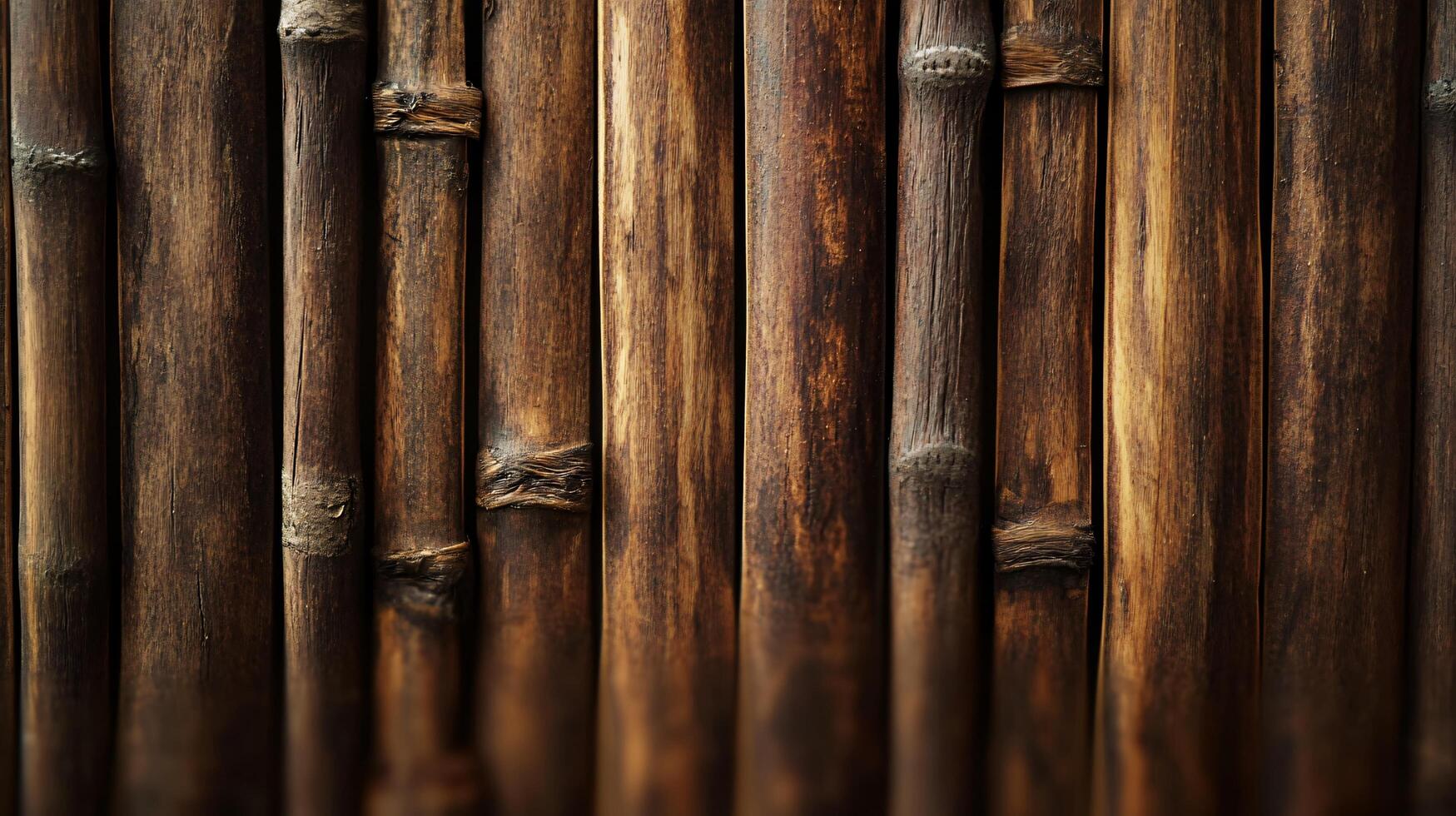 A row of bamboo sticks with a brown color photo