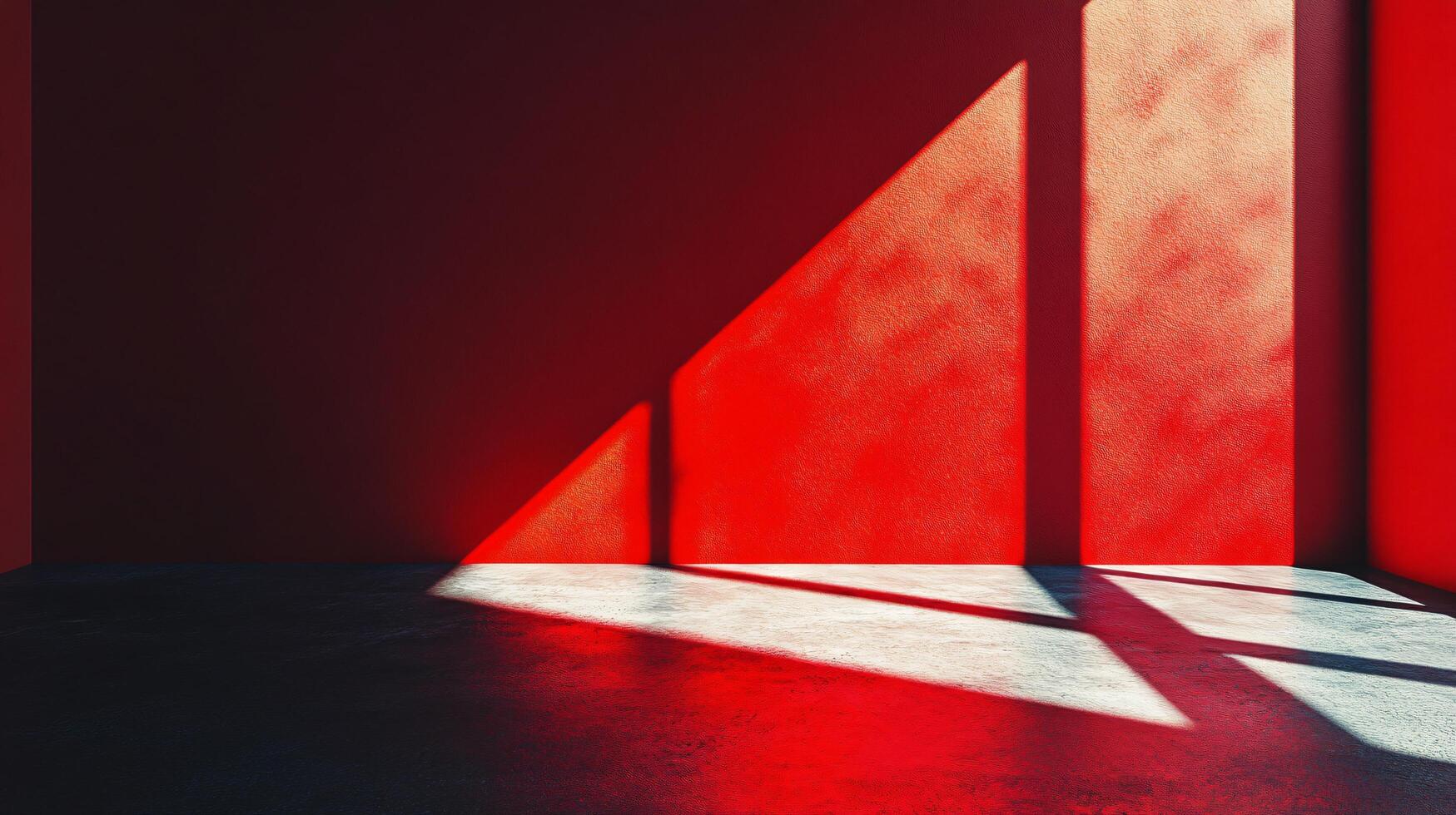 A red room with a window and a wall photo