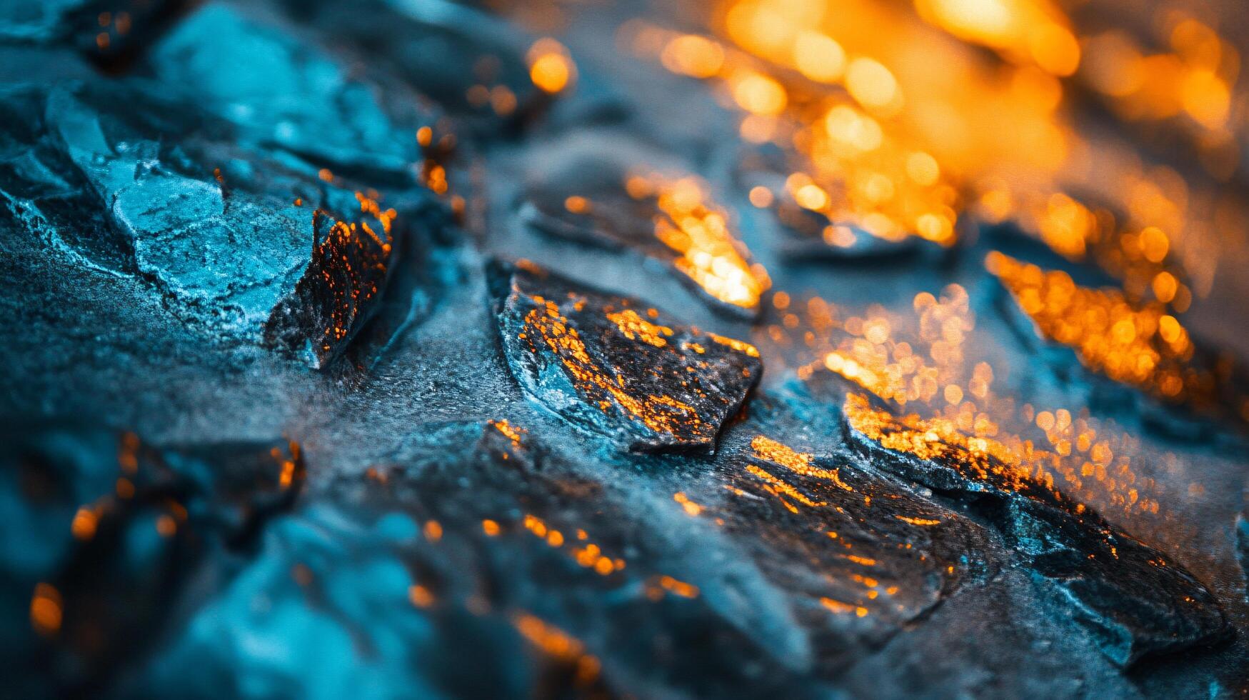 A blue and orange background with a lot of ice and rocks photo