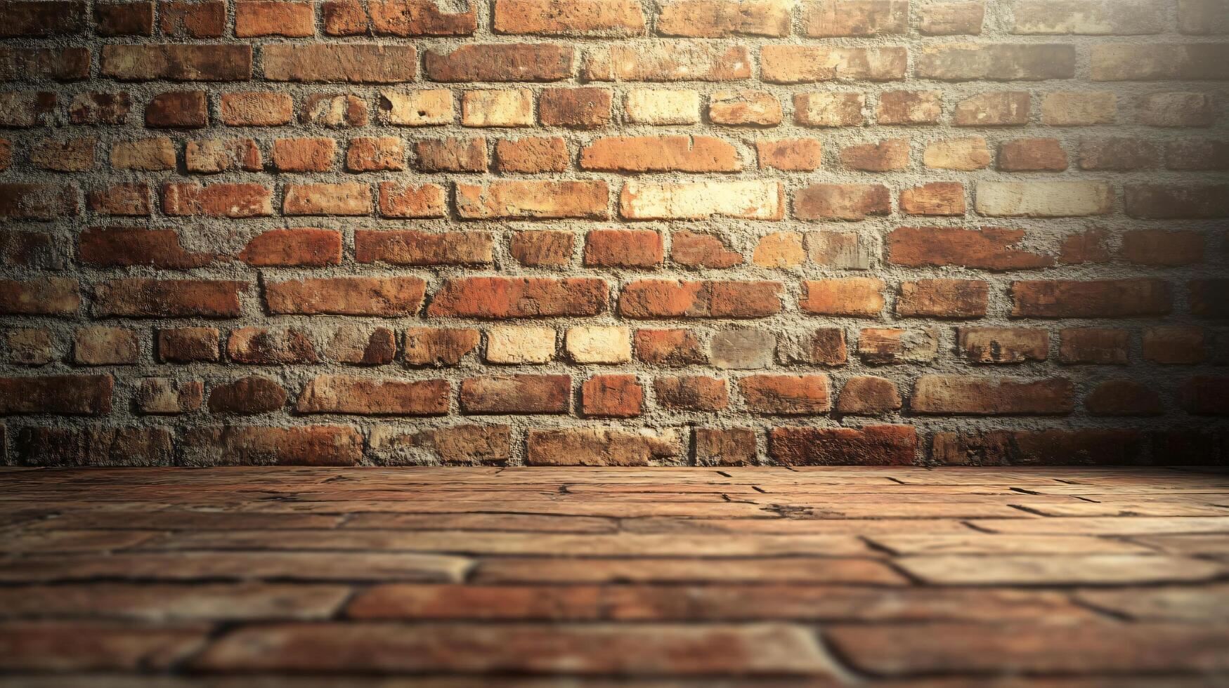 An empty room with a brick wall and a light photo
