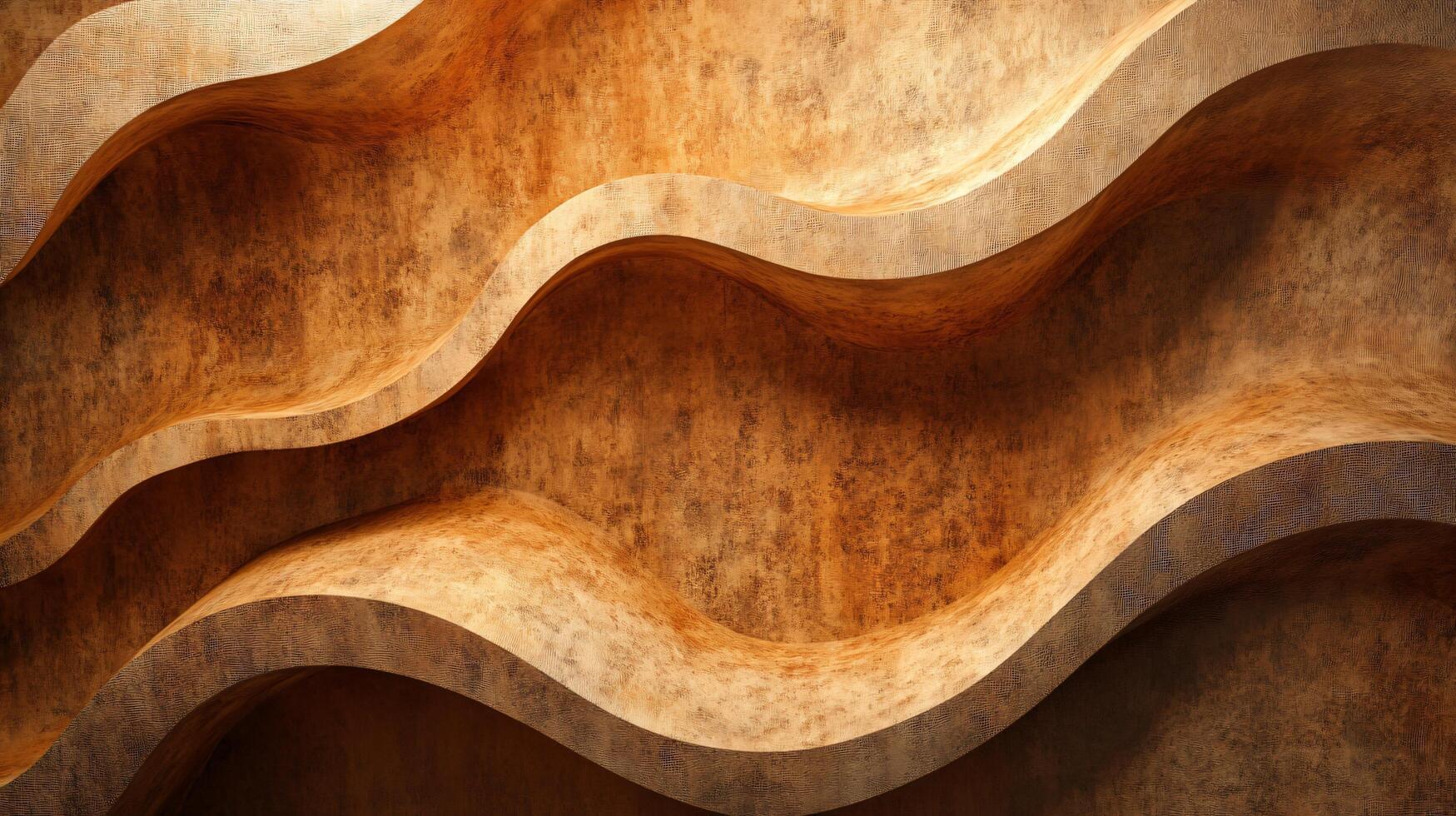 The image is a close up of a brown wall with a wave pattern photo