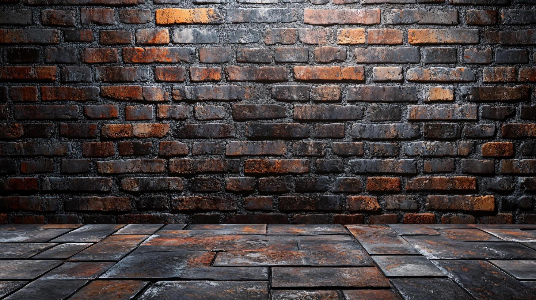 An empty room with a brick wall and floor photo
