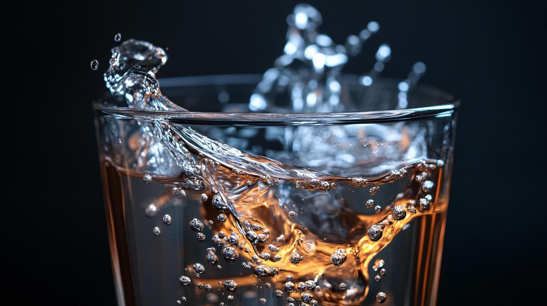 A glass of water with bubbles and a splash of water photo