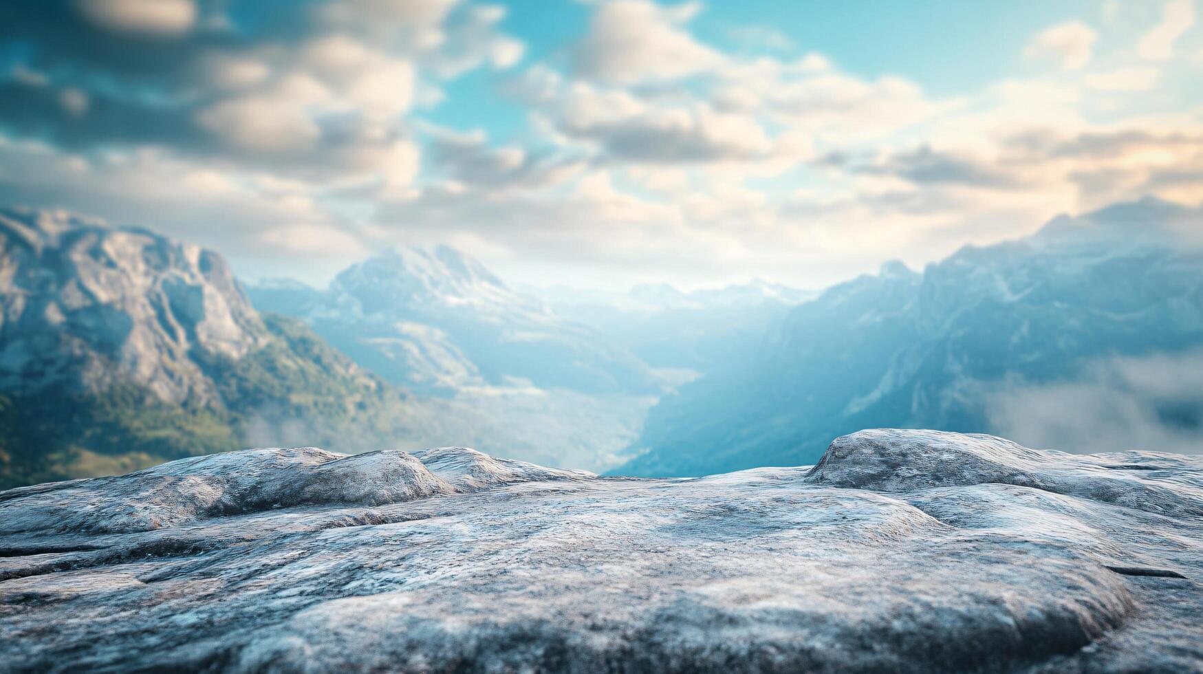 A mountain range with a snowy peak and a clear blue sky photo
