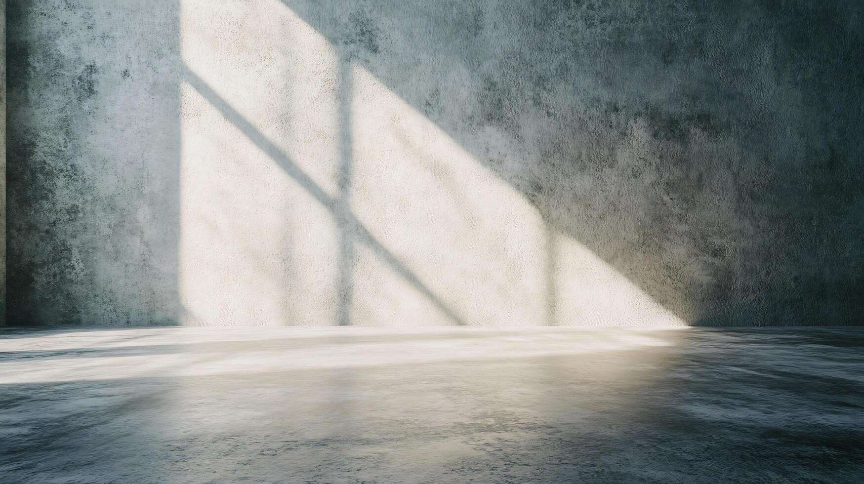 A large empty room with a window that is casting a shadow on the wall photo