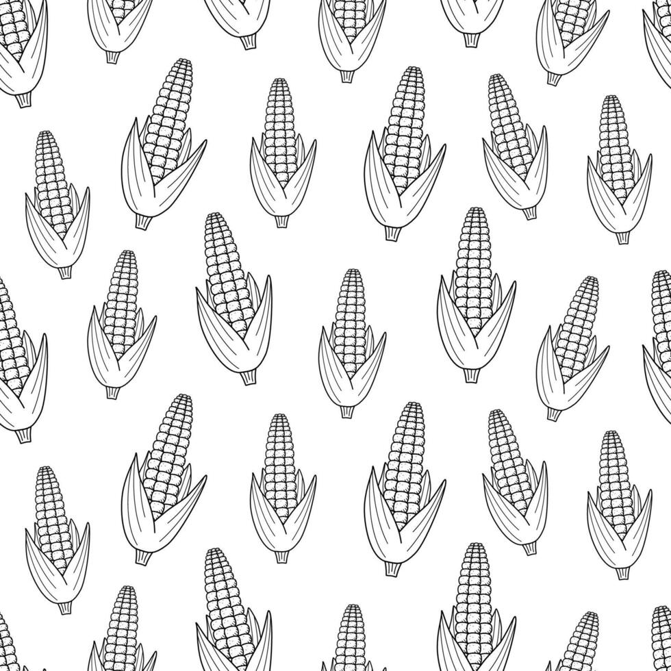 Seamless Pattern Corn icon doodle. drawing of a ripe corn cob, vegetable background. vector