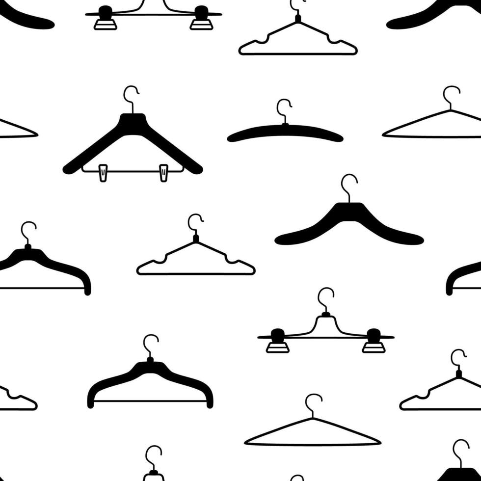 Seamless pattern hangers set badges for clothes and accessories. hangers wardrobe fitting room. vector