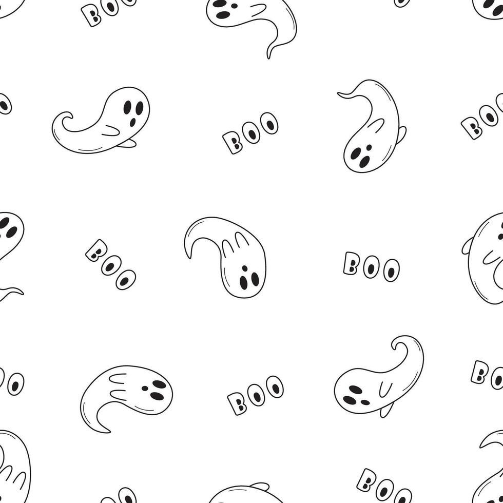Seamless cartoon ghost pattern. doodle illustration. Halloween haunted background. vector