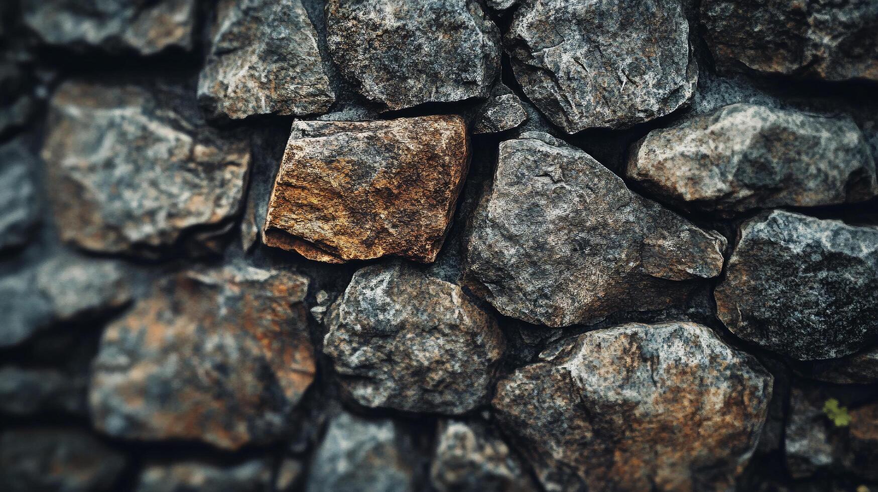 A close up of a stone wall with many different types of rocks photo