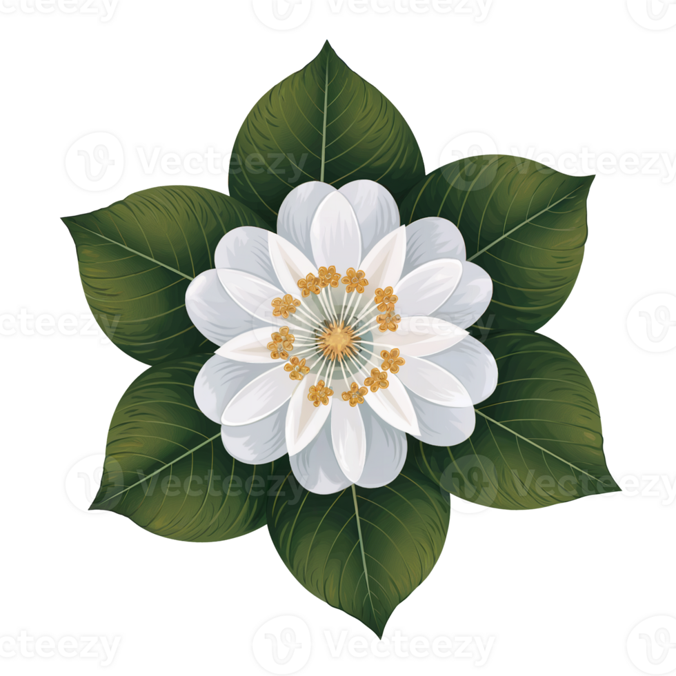 A symmetrical white flowe rof jasmine with detailed petals cutouts png