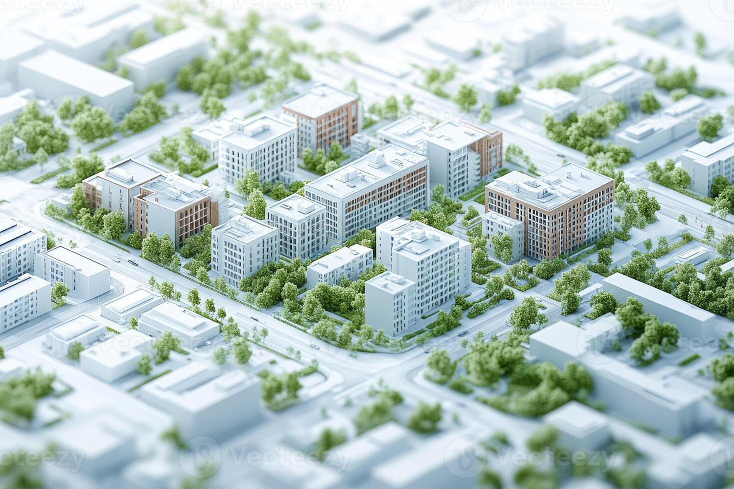 Modern sustainable city with green parks and buildings promoting eco-friendly urban development photo
