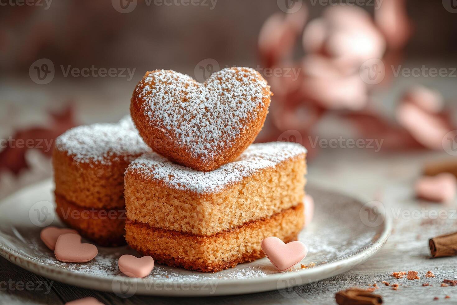 Heart shaped cakes forming a pyramid on a plate for valentine's day photo