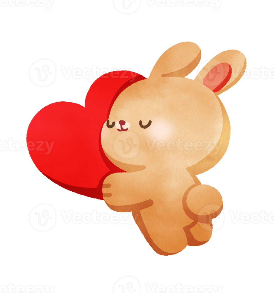Happy brown rabbit hug heart with valentines day png