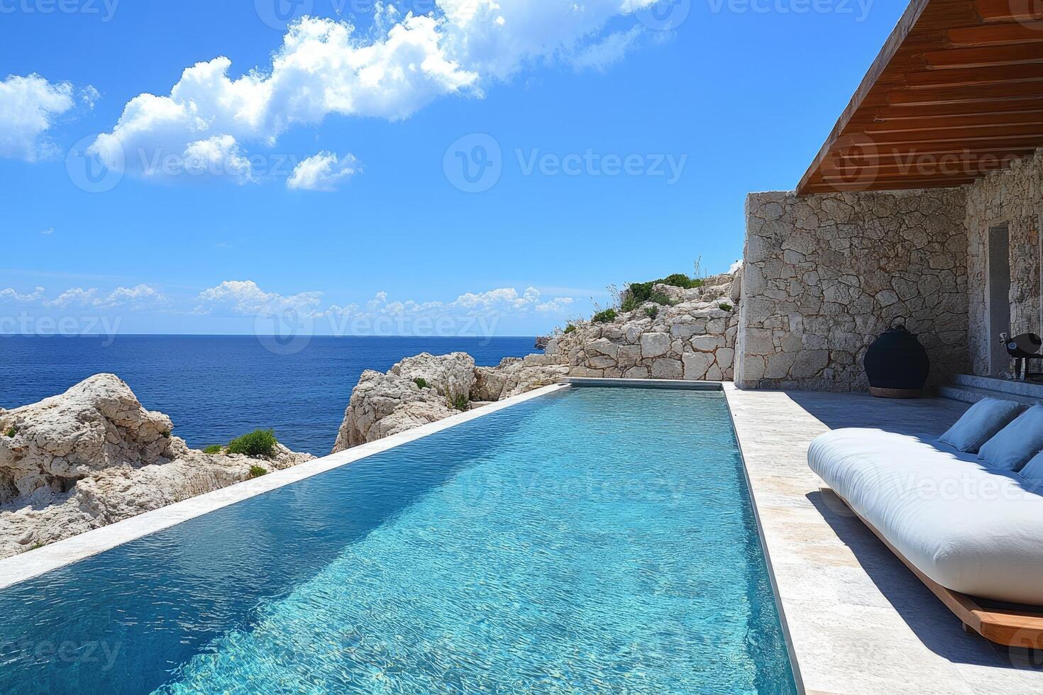 Infinity pool overlooking tranquil ocean in luxury resort photo