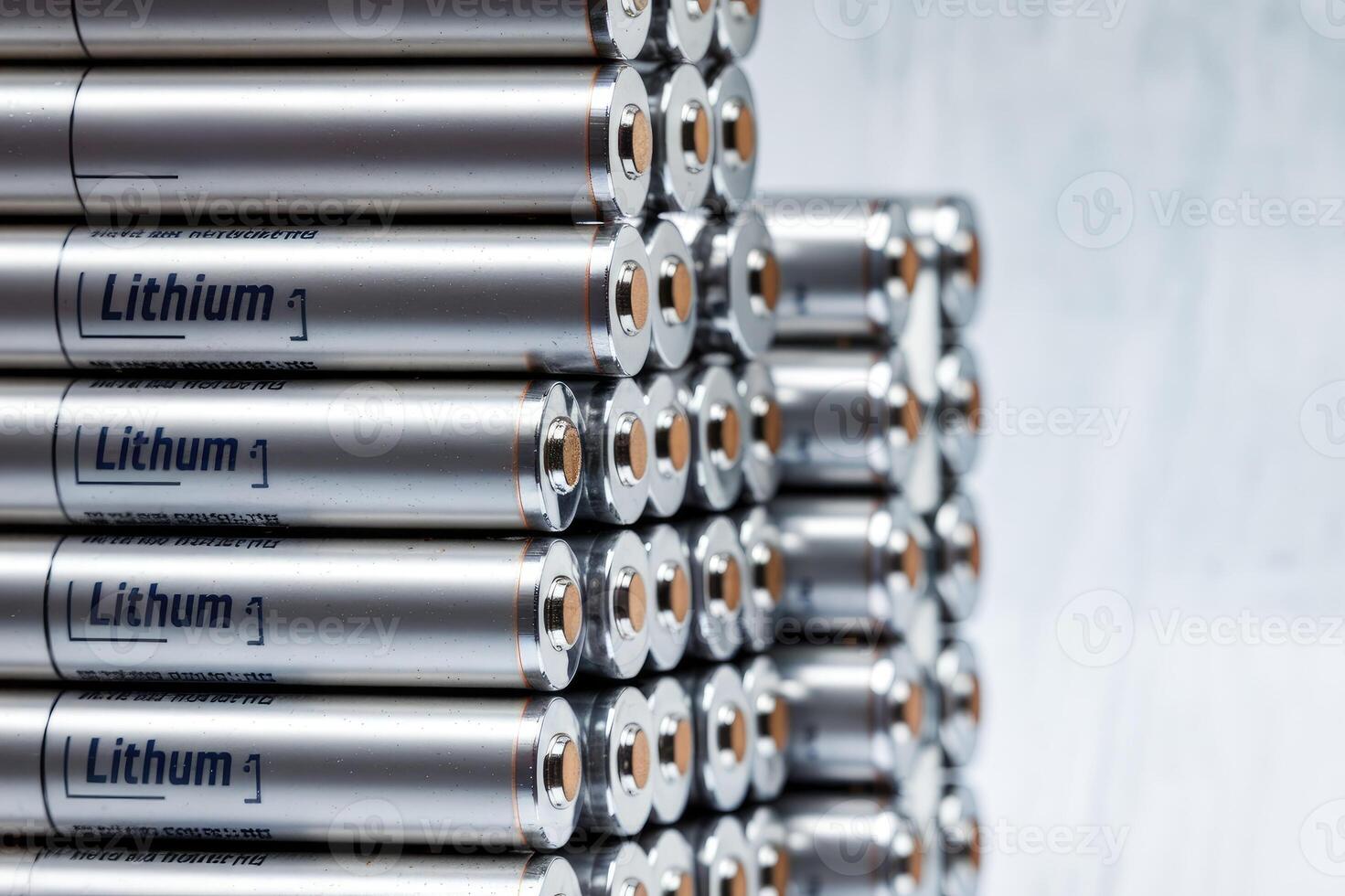Lithium batteries forming a stack on grey background photo