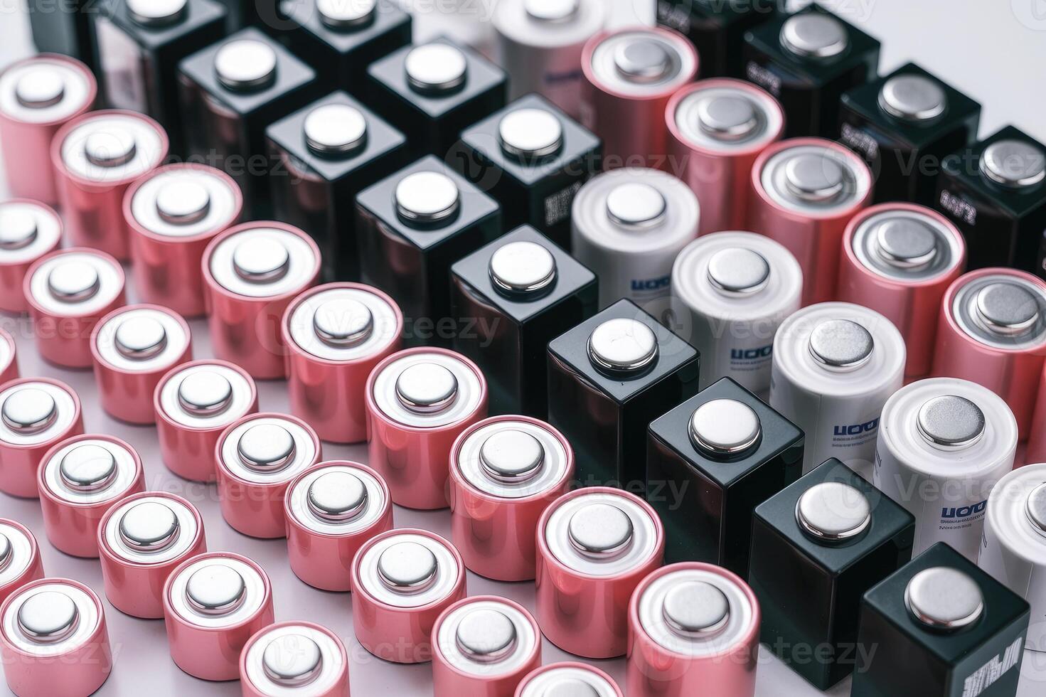 Rows of colorful batteries create a striking visual of power and energy storage photo