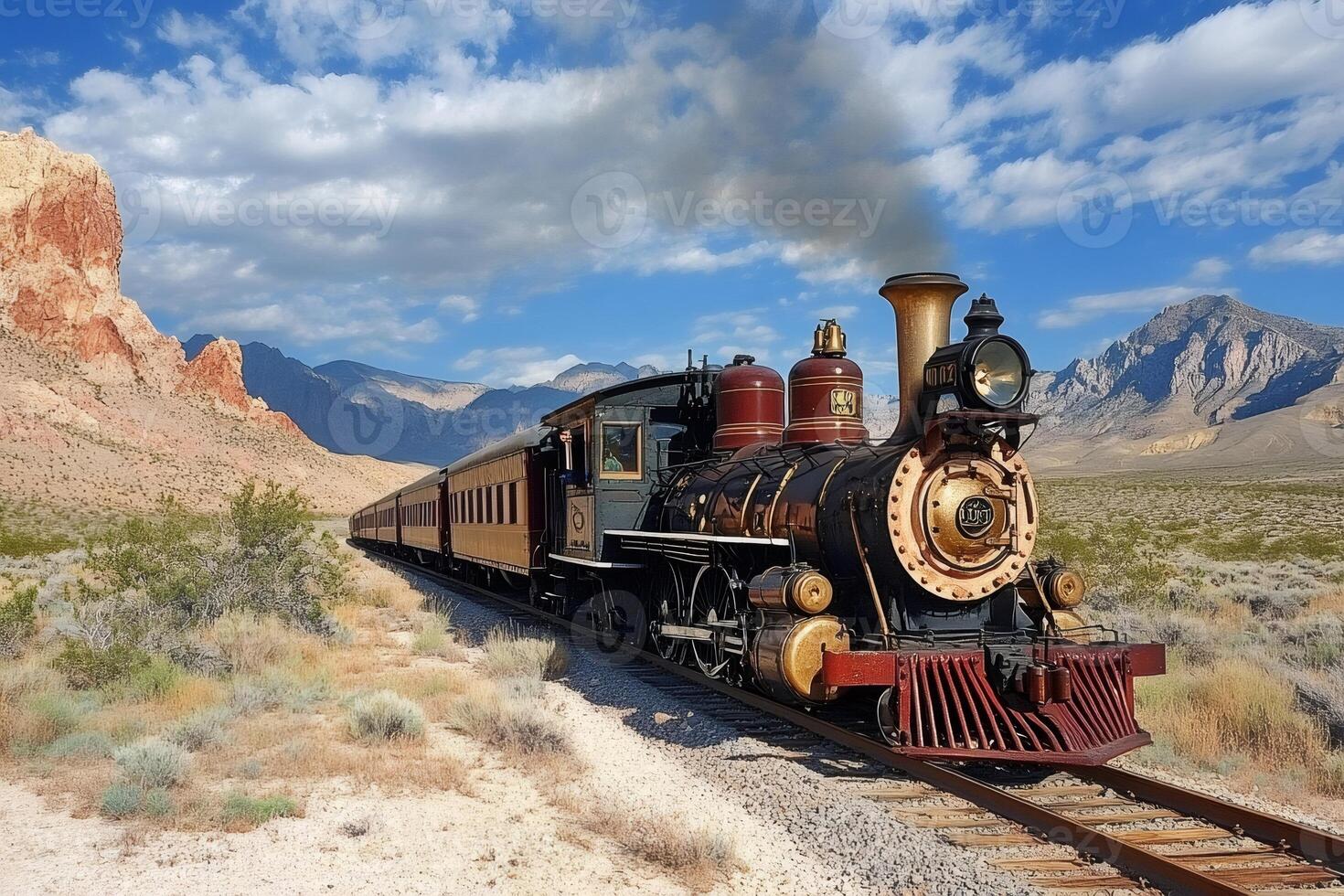 Nevada southern railway steam train traveling through scenic desert landscape photo