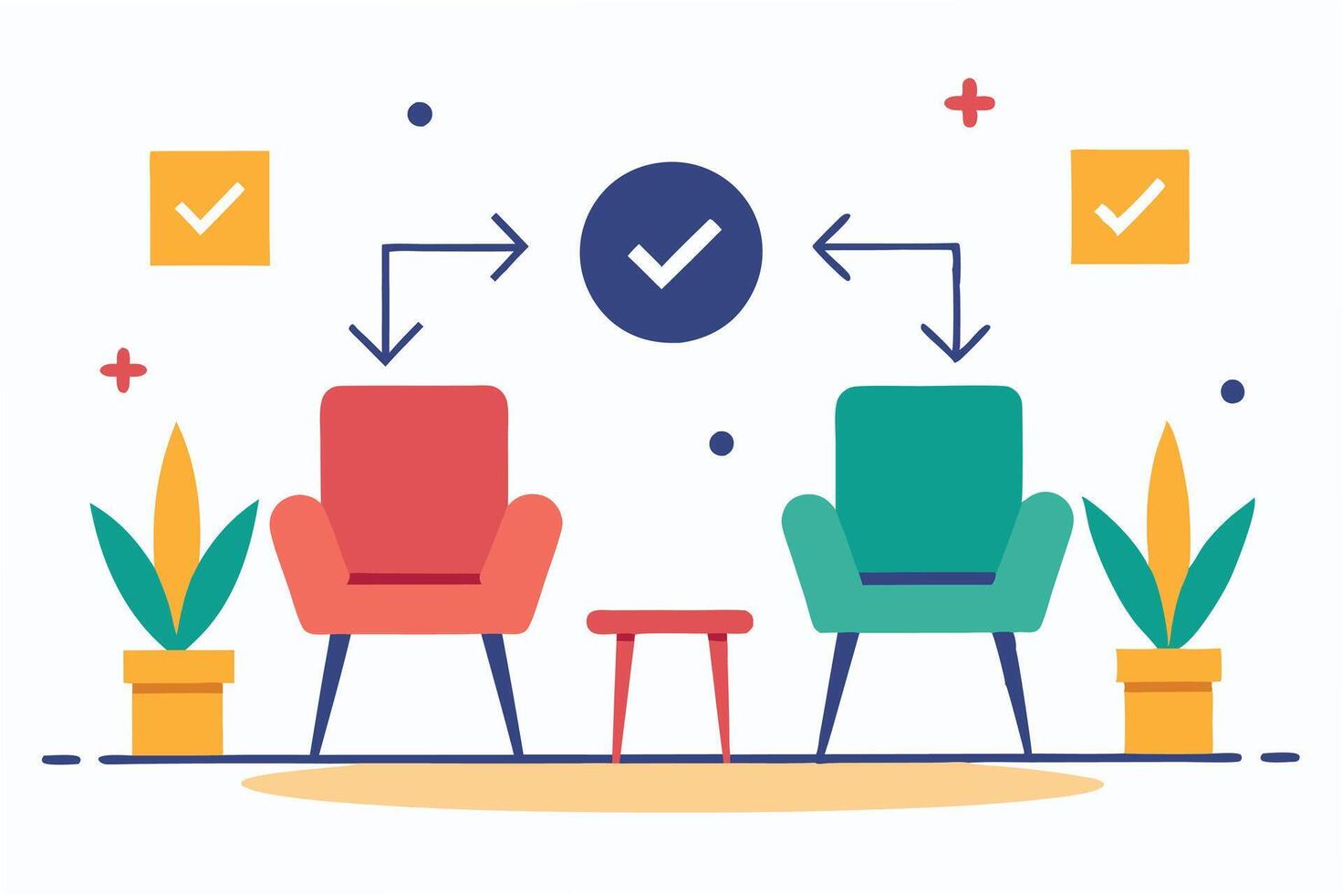 Two chairs with check marks on them vector