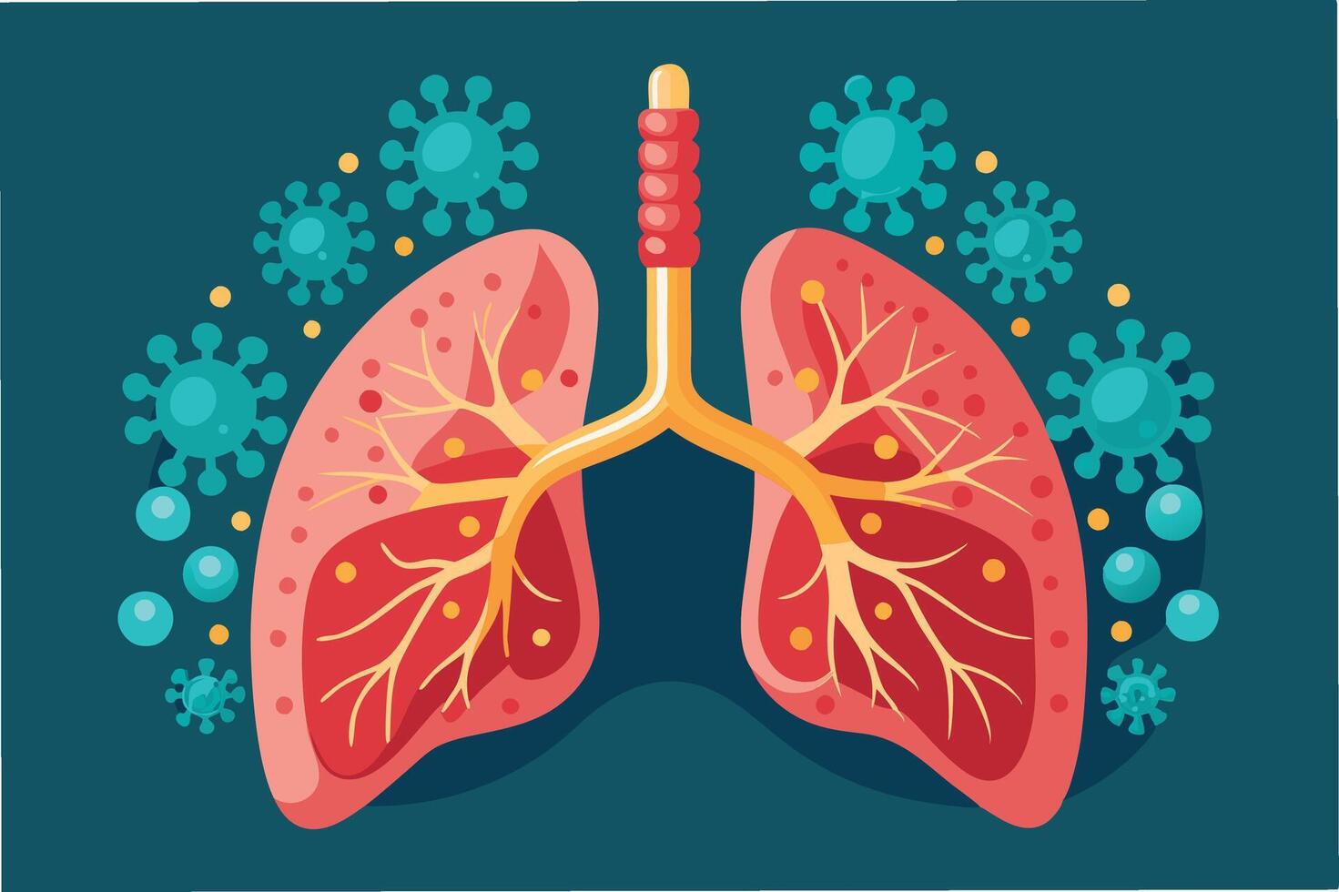 Close up view of human lung infected by hmpv virus, medical illustration style, 3D realistic clipart vector