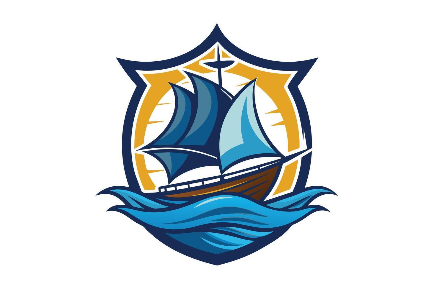 A ship sailing on the ocean in a shield vector