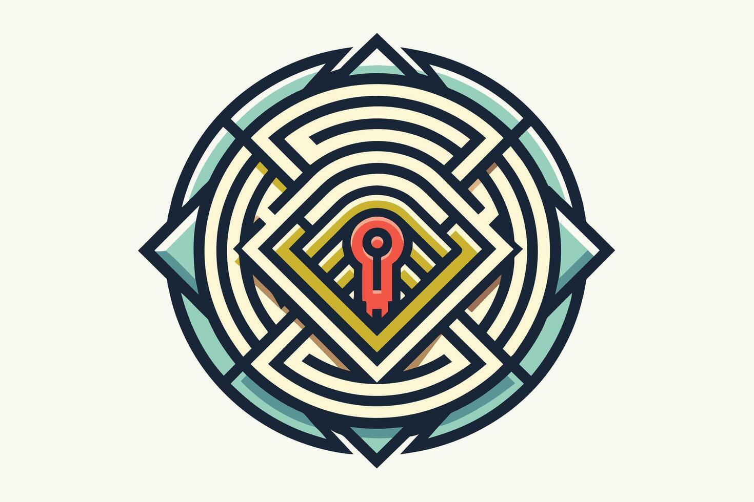 A circular maze with a key in it vector