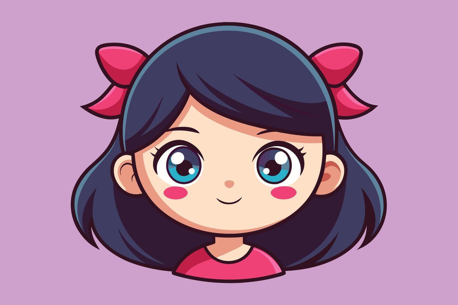 Cartoon girl avatar with pink bow on her head vector