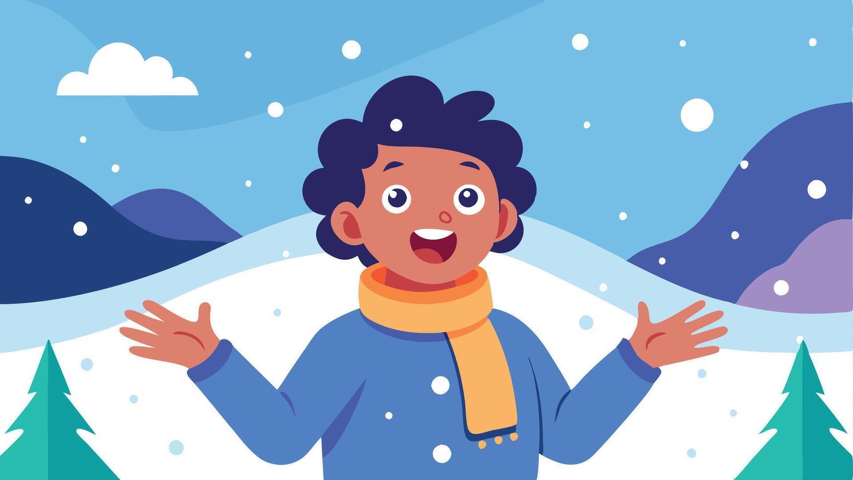 A cartoon boy in the snow with his hands out vector