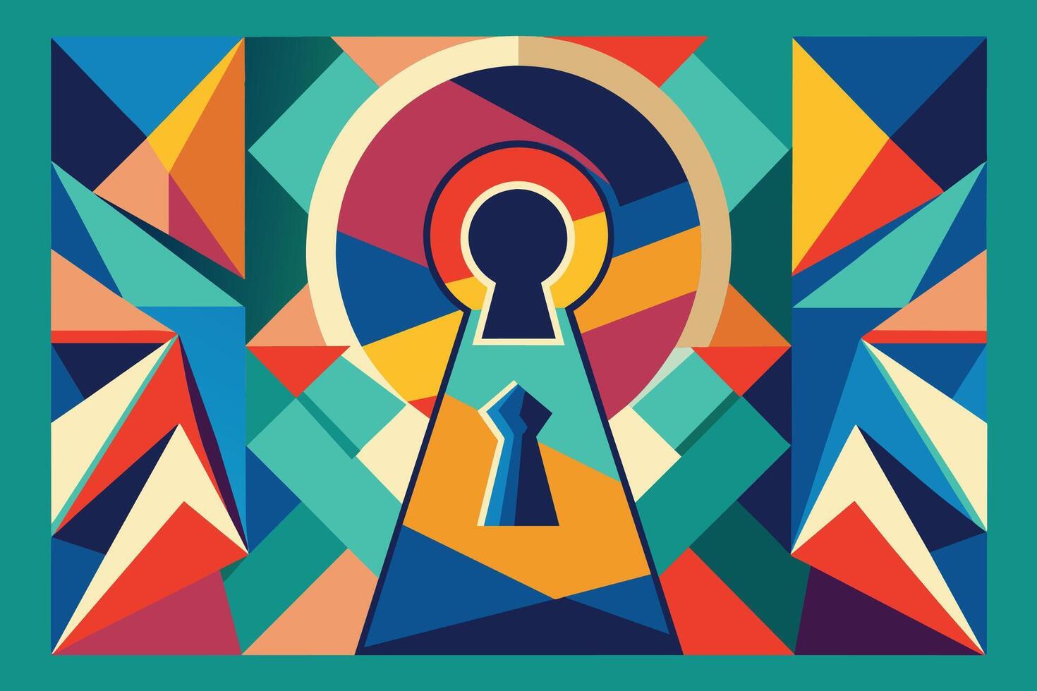 A colorful abstract poster with a keyhole in the center vector