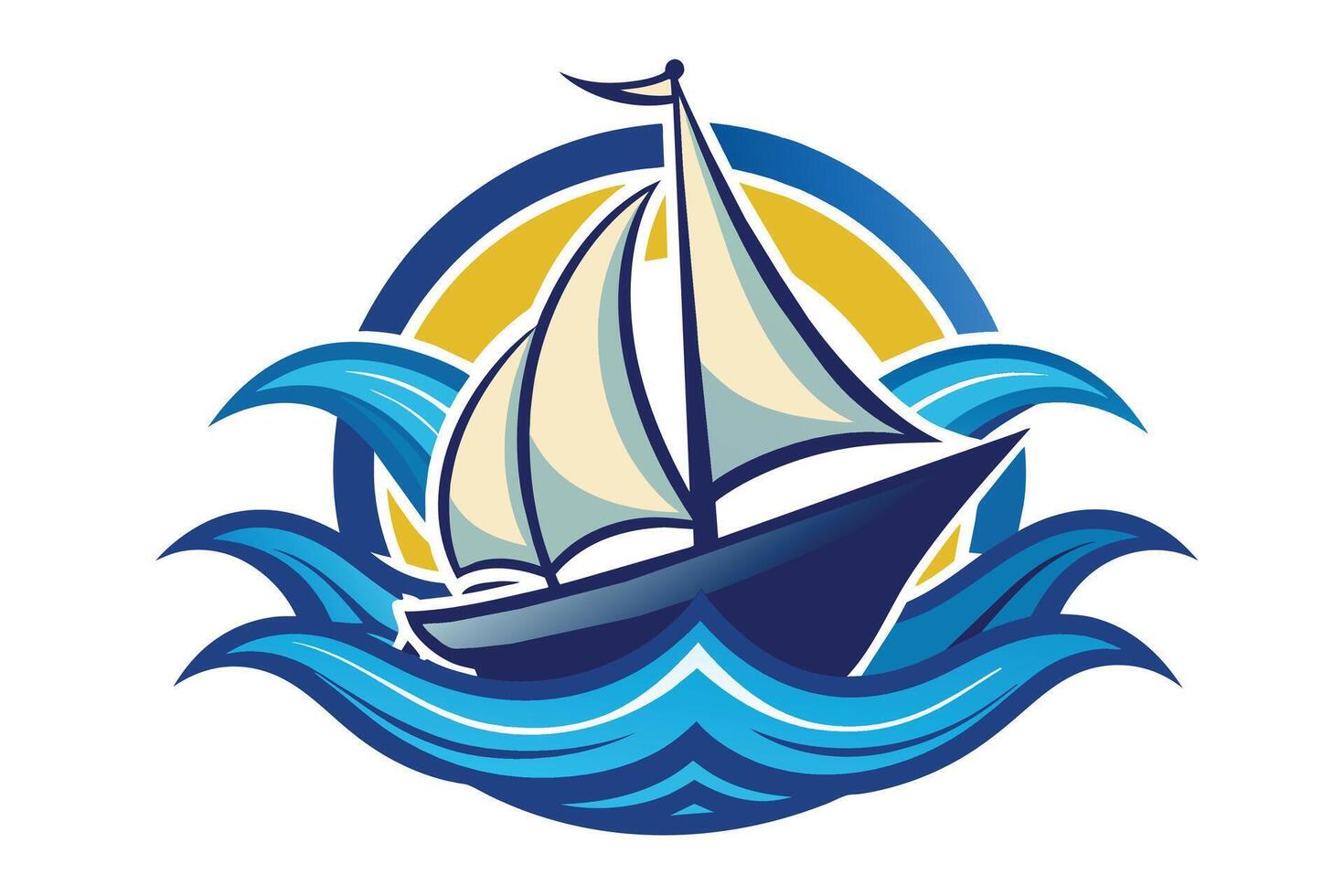 A sailboat sailing in the ocean with waves vector