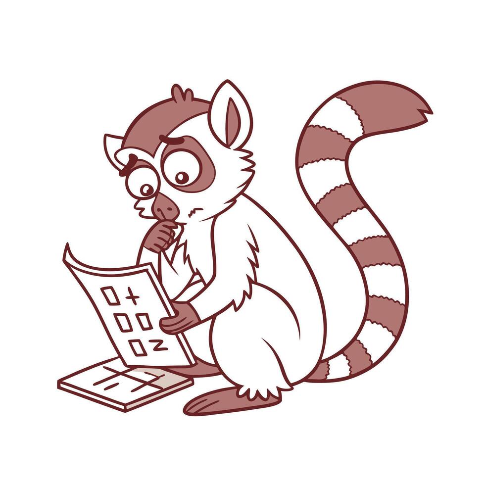 Lemur Enjoying Fun with Crossword Puzzles Illustration of Cartoon Lemur Enjoying Fun with Crossword Puzzles Illustration of Cartoon