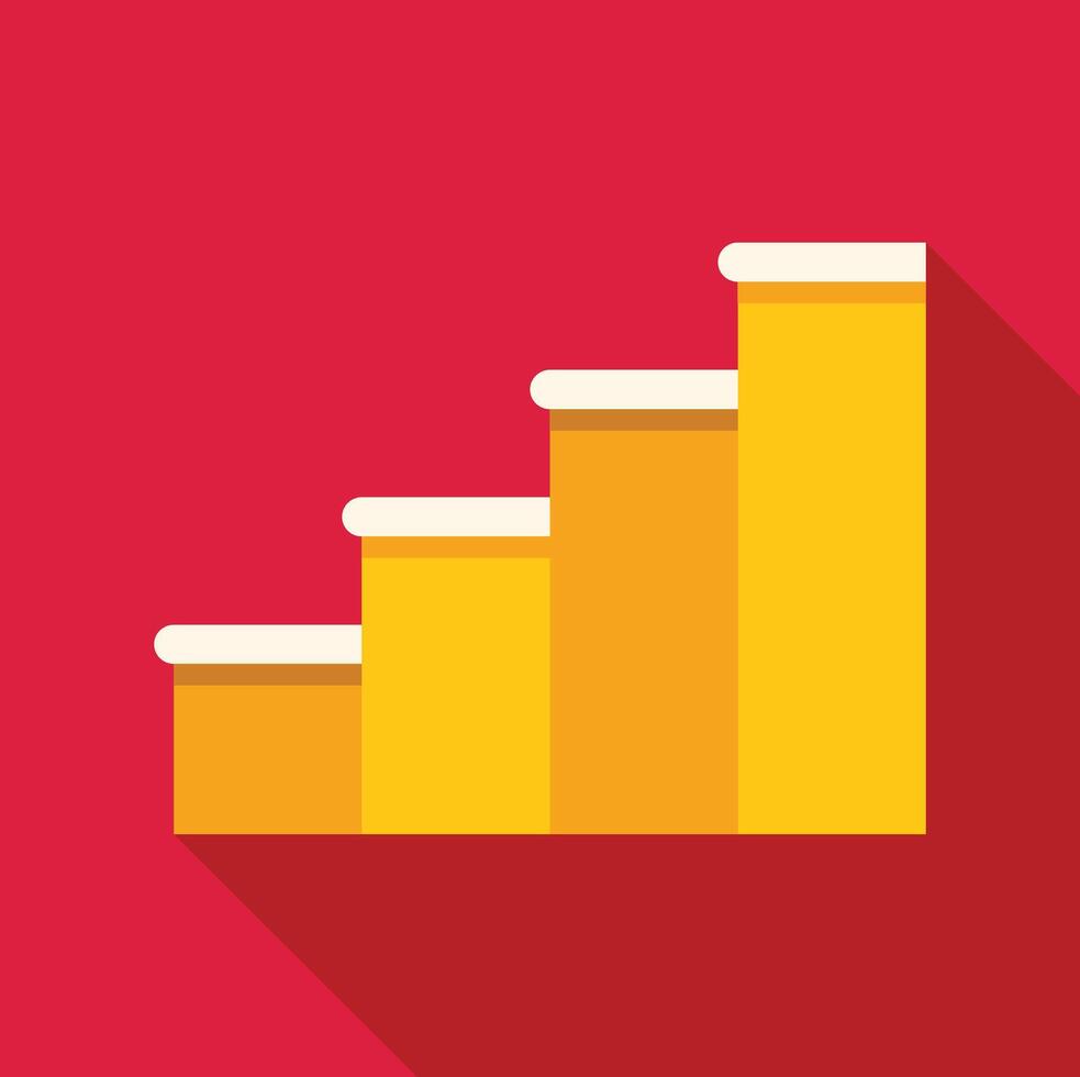 A flat icon of a bar chart with a long shadow vector