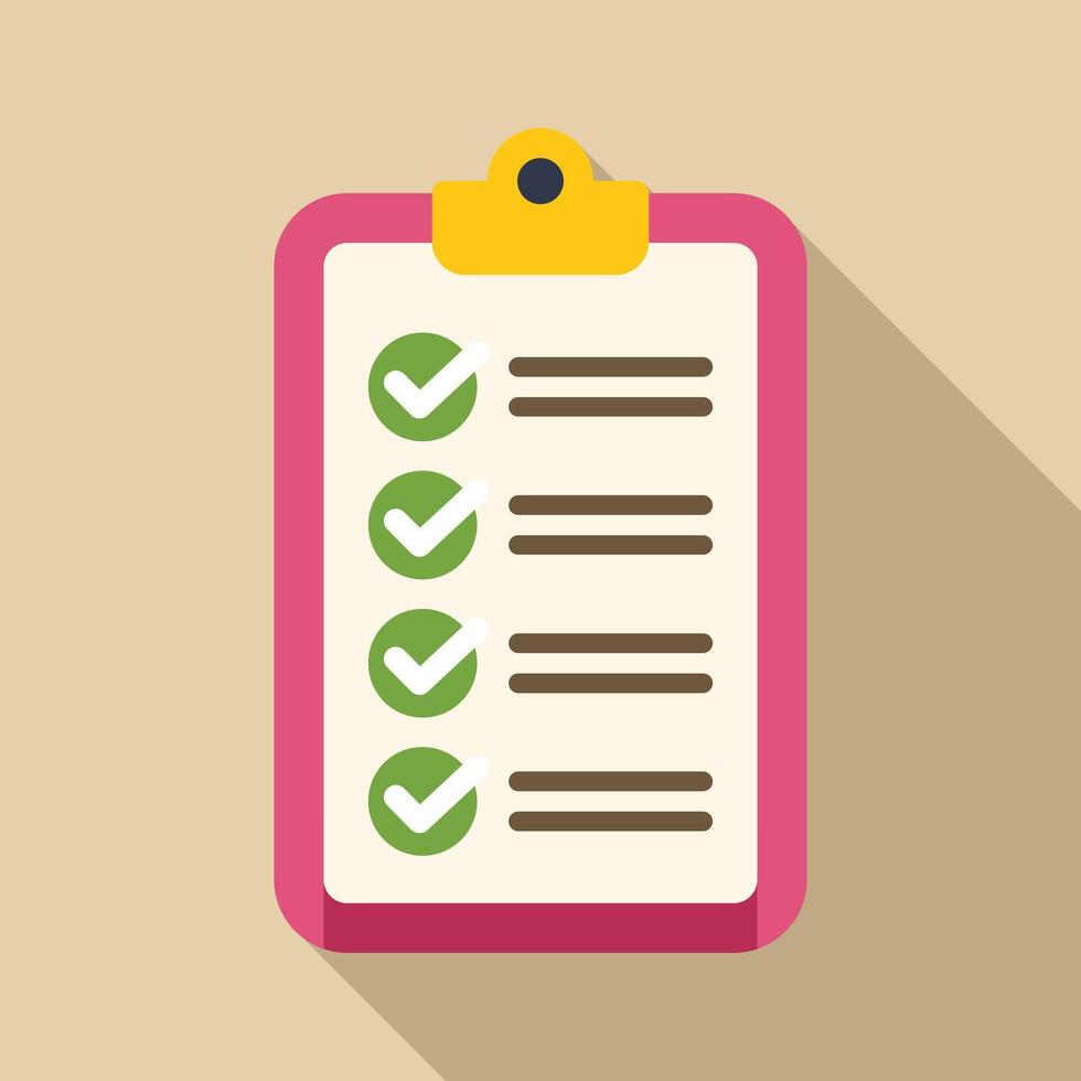 Checklist icon with long shadow on a clipboard vector
