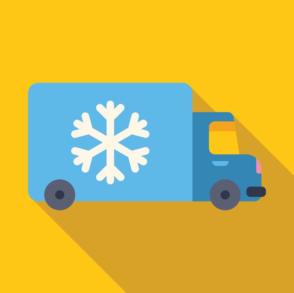 A flat icon of a truck with a snowflake on the side vector