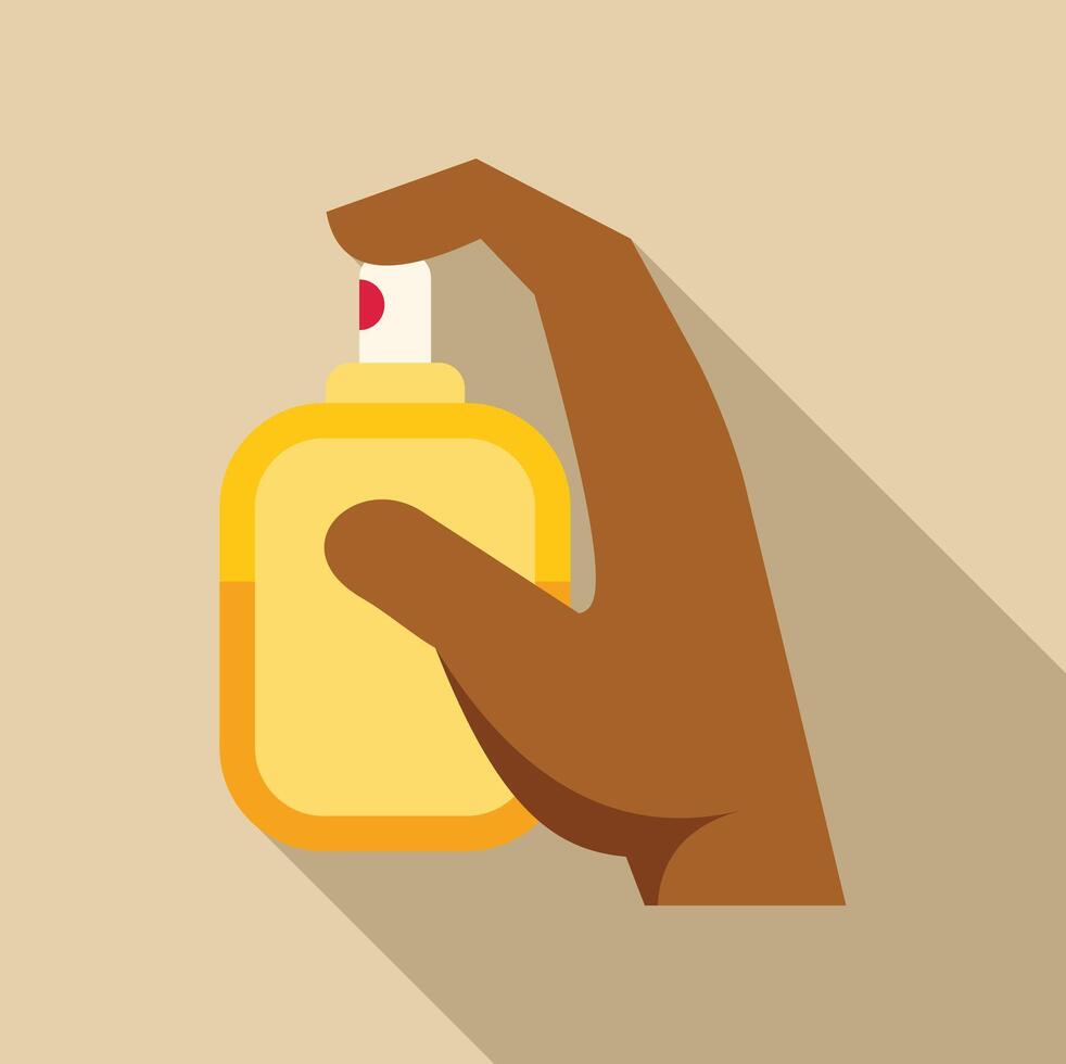 Hand holding a bottle of hand sanitizer vector
