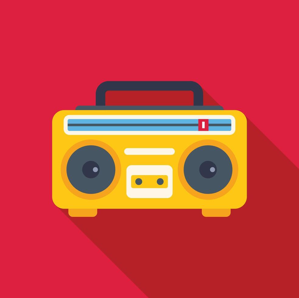 Retro boombox flat icon on red background vector