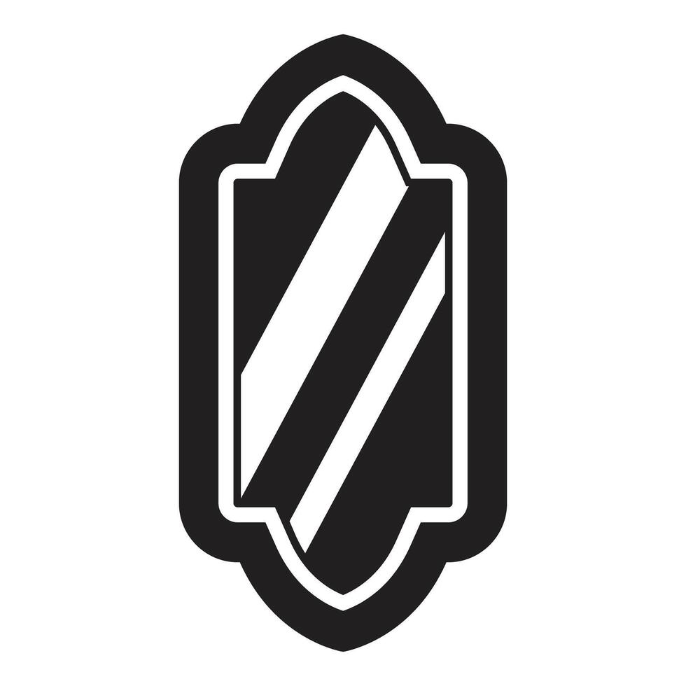 A black and white logo of a shield vector