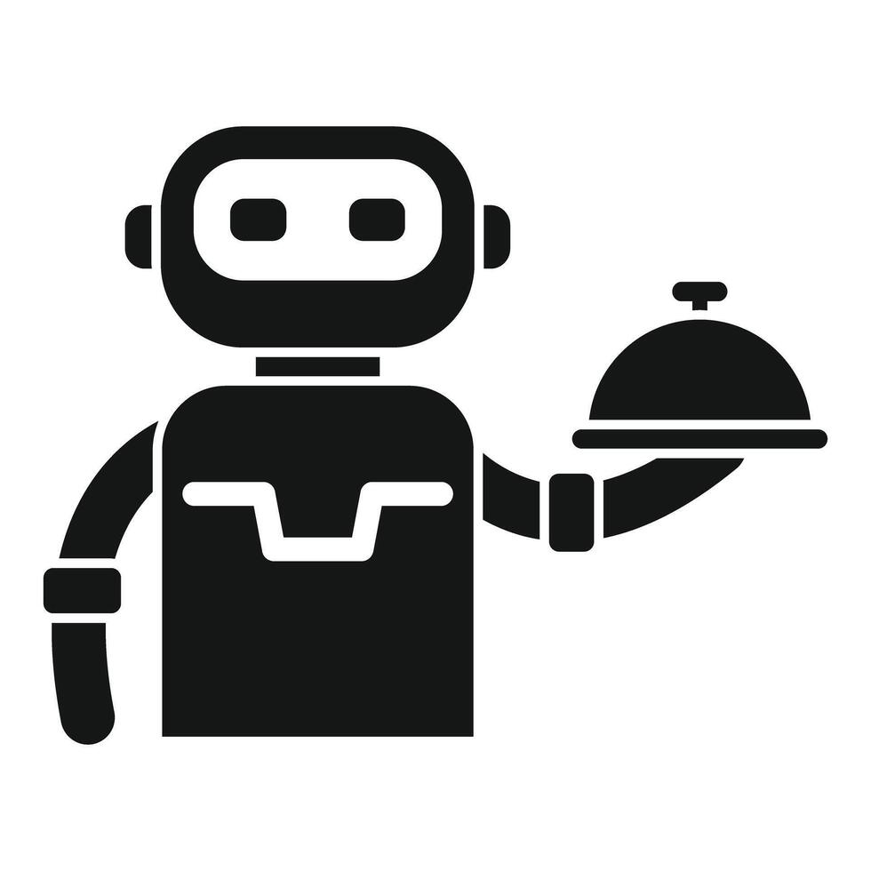 A robot holding a tray with a dish on it vector